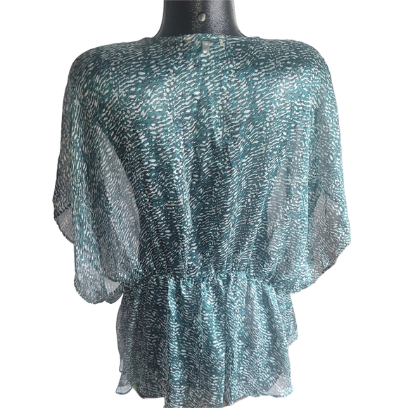 RW&CO Teal And Black Patterned Kimono Style Top L - Picture 5 of 6
